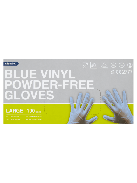 Picture of Clearly 100 Blue Vinyl Powder-Free Gloves Large