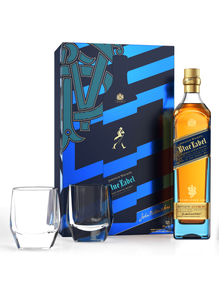 Picture of Johnnie Walker Blue Label 70cl Blended Scotch Whisky Giftpack with 2 x Crystal Glasses
